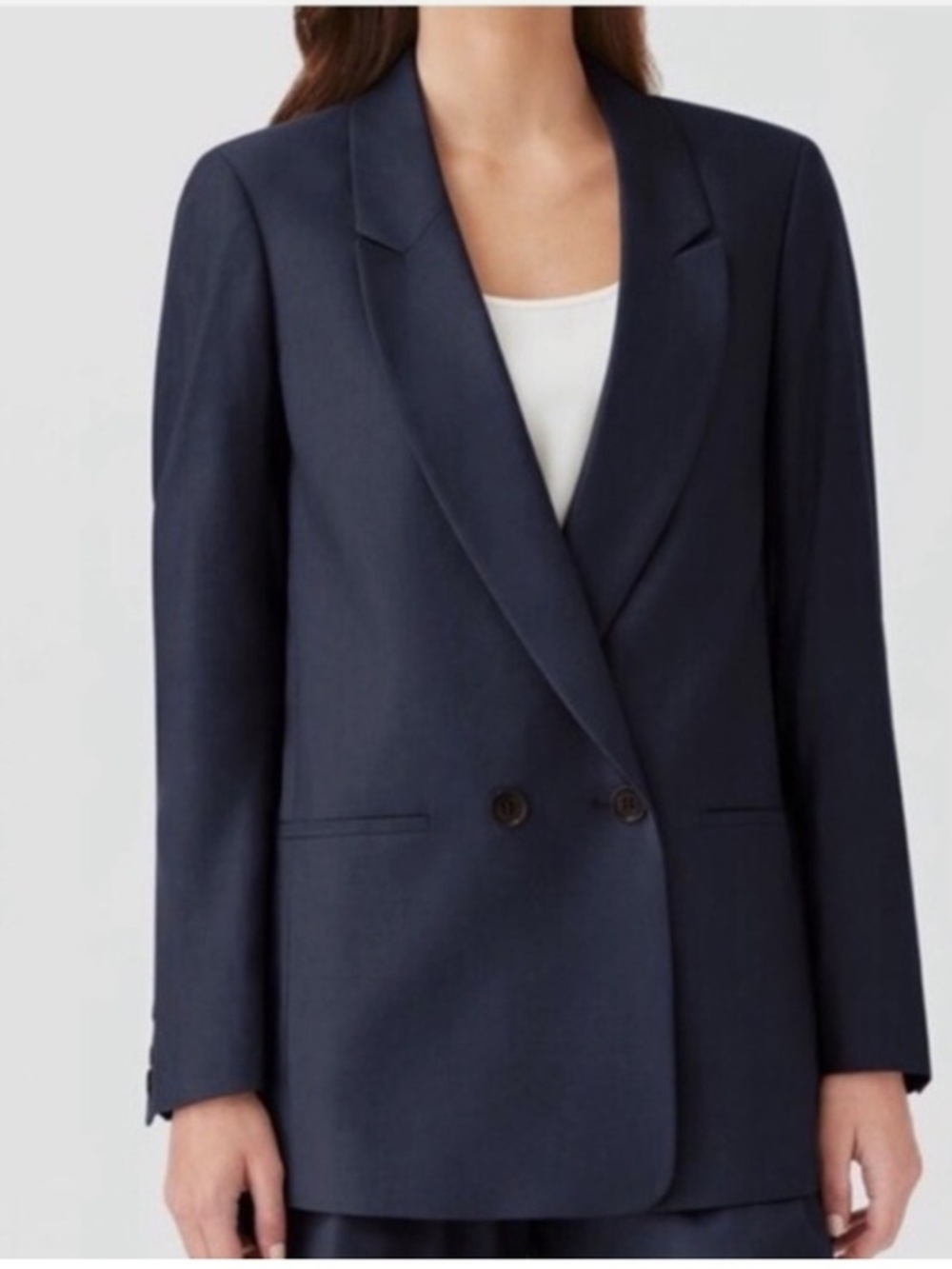 Cuyana Navy Blue Double Breasted Linen Blend Women's Blazer Jacket XS New